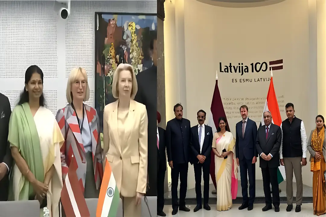 DMK MP Kanimozhi addressing an international audience in Spain, responding to a question about India’s national language.